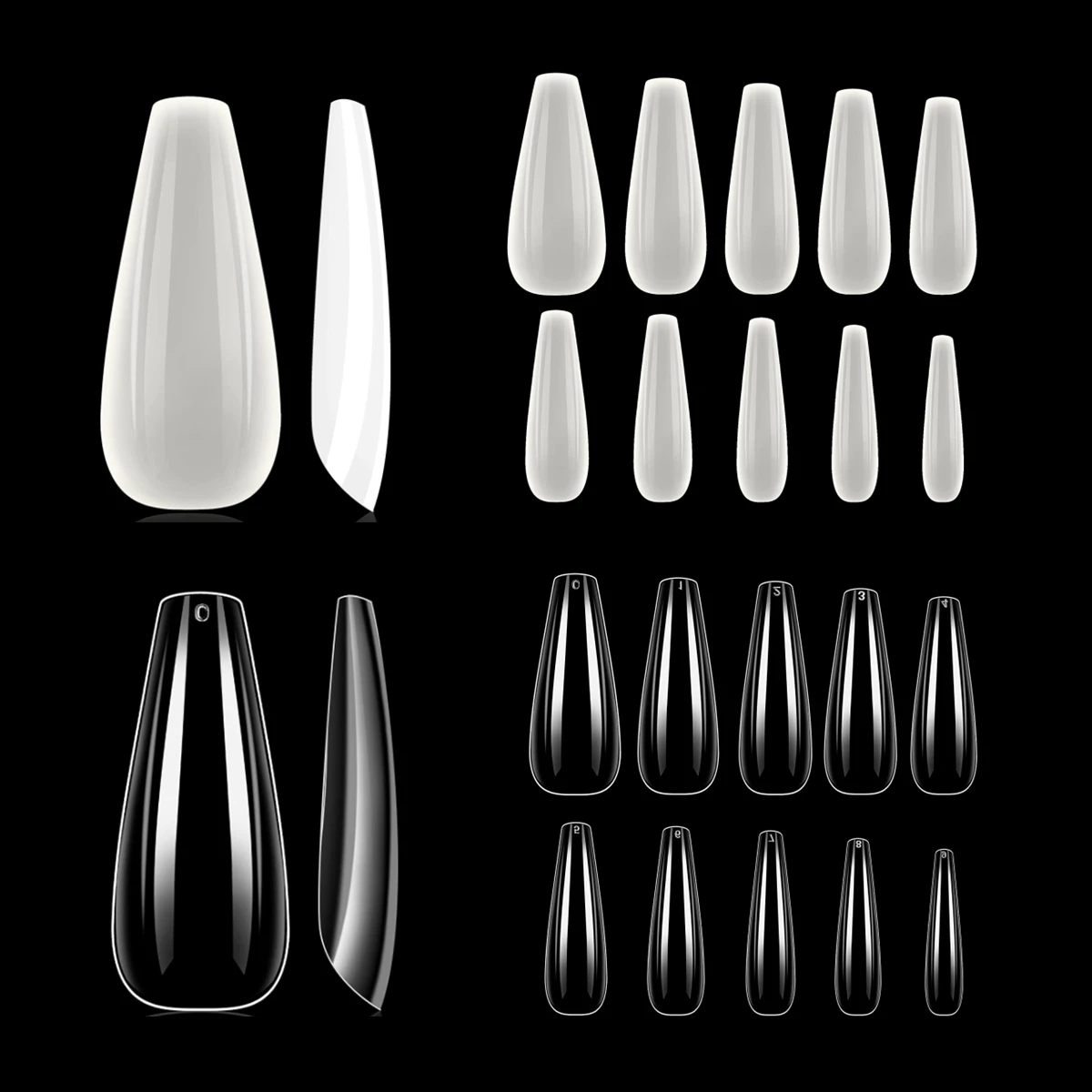 100 Bags Long Coffin Ballerina Nails False Nail Art Tips Clear/Natural Full Cover Acrylic Nail Tips Wholesale Makartt Nail Tip