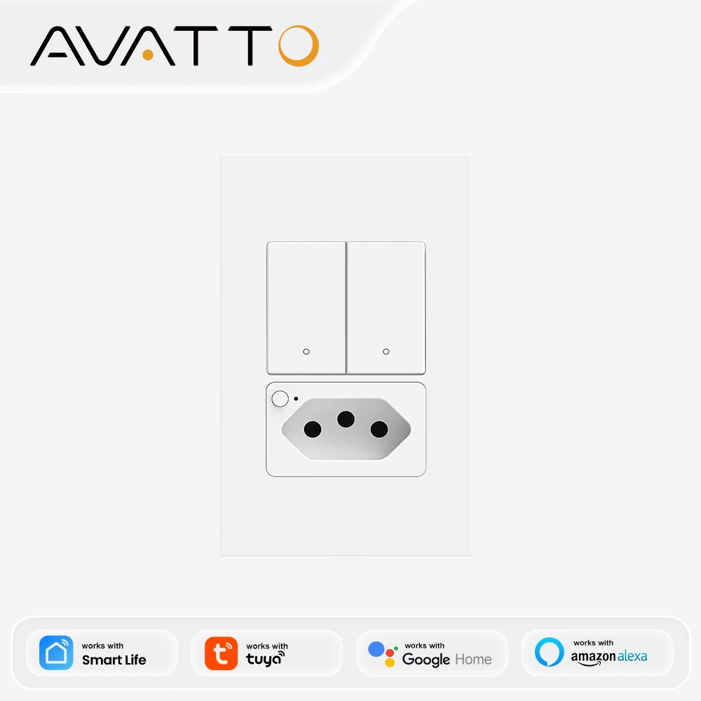 AVATTO WiFi Smart Wall Switch & Socket,Brazil Standard 4X2 Panel 1/2 Buttons Light Switch Support Tuya,Alexa,Google Home,Alice