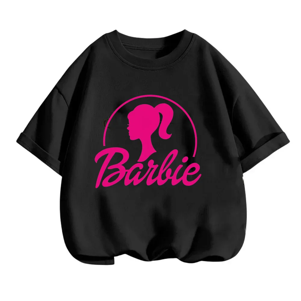 

2024 Miniso Barbie Hot Print Student Casual Loose Short Sleeve Summer Crew Neck Breathable T Shirt Fashion Children Girls Top