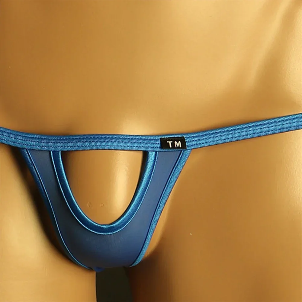 Męskie stringi czarno-niebieskie elastyczne seksowne majtki typu T-back z kieszonką z spandexu, 1 sztuka, bikini, rozmiary M~2XL, nylon, wyprzedaż.