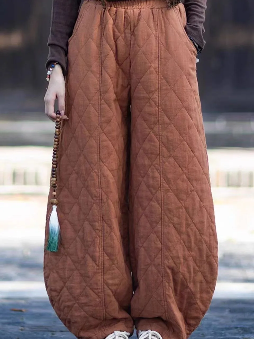 Pantalones Retro de algodón Tai Chi para mujer, pantalones informales holgados y cálidos para meditación, prendas de vestir exteriores, pantalones tipo farol, mezcla de lino y algodón