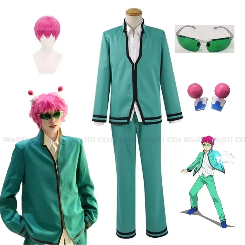 

qq023Аниме Saiki Kusuo The Disastrous Life K.-Nan Косплей Парики Костюмы Униформа Топы Брюки Головные уборы Очки Мужчины Женщины Хэллоуин