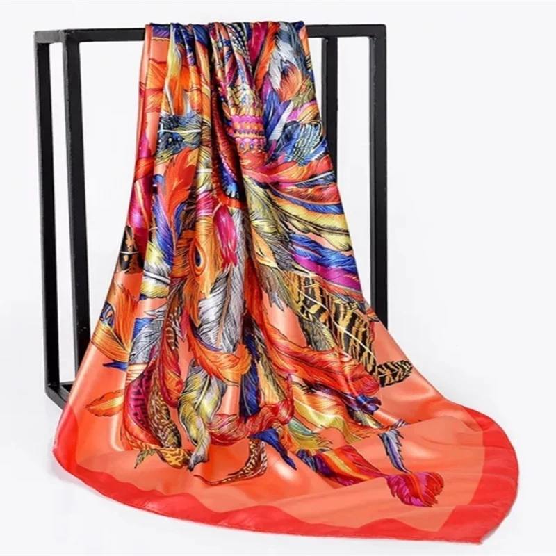 2022 Sunscreen Kerchief Fashion Oil Painting Headcloth Four Seasons Silk Scarves Luxury Square Bandannas Popular 90X90CM Shawls