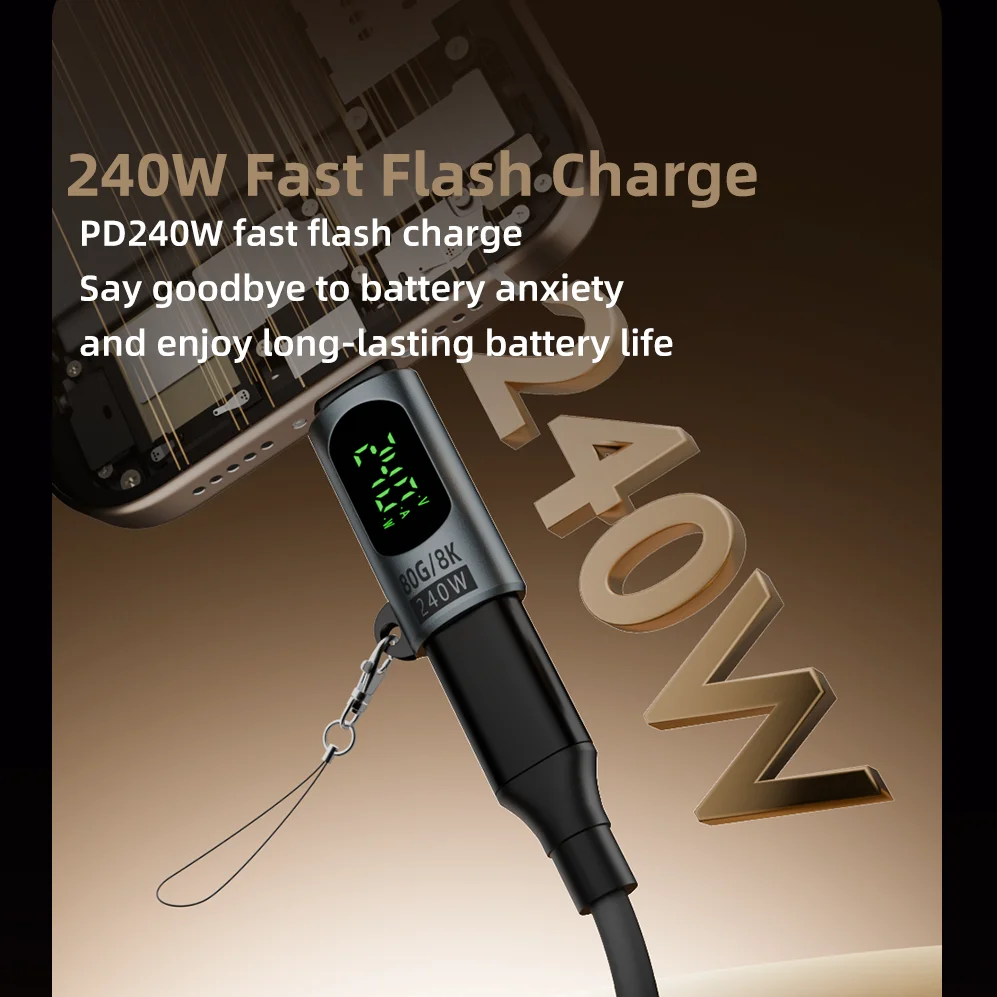 شاشة LED PD240W USB 4.0 80 جيجابايت في الثانية من النوع C إلى محول OTG من النوع C 8K @ 60 هرتز 5A كابل شحن سريع لهاتف iPhone 15 16 MacBook Pro