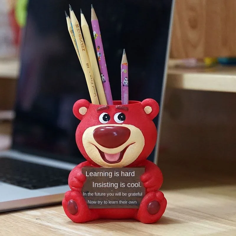 Lindo Disney Lotso anime dibujos animados simple y versátil creativo inspirador estudiante cuidado de escritorio oso portalápices regalo decorativo
