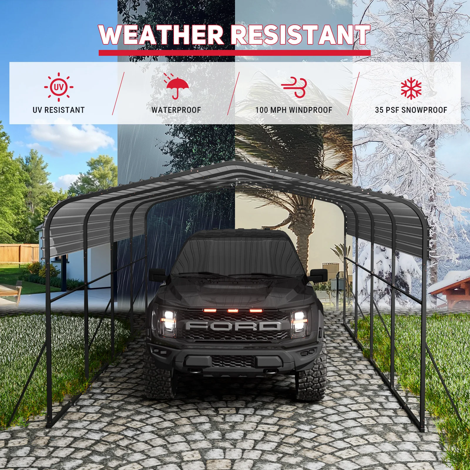 12' x 20ft Metal Carport Carports with Enhanced Base Heavy Duty Garage Outdoor Galvanized Car Shelter for Car Boats and Truck