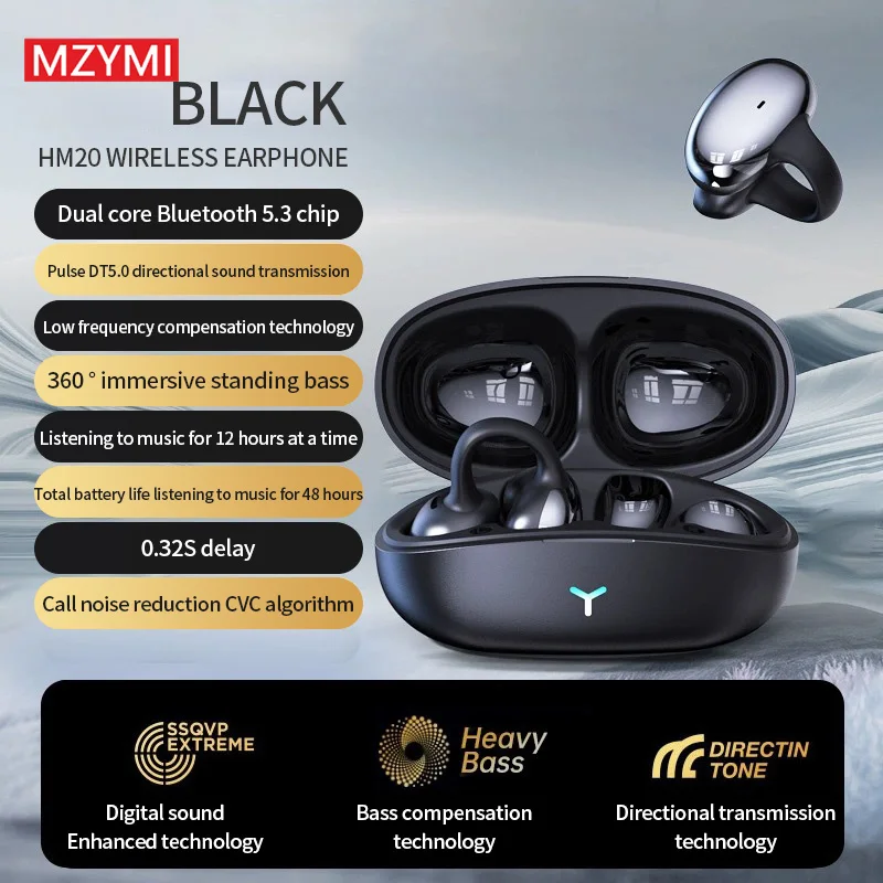 MZYMI HM20 Ear Clip Bluetooth5.3 Earphone Wireless ENC Open Ear Earbuds HiFi  Noise Reduction Headphone Sport Headset With Mic