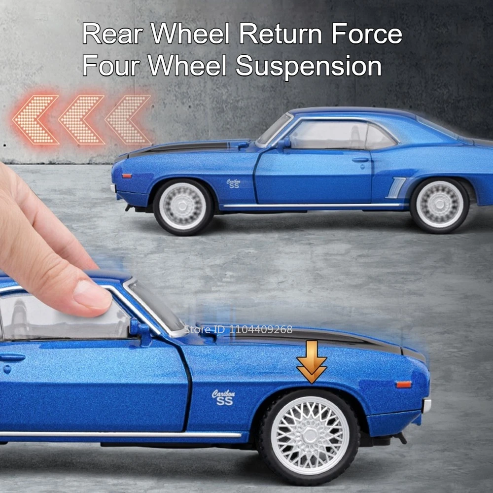 1:32 カマロSSスポーツカーおもちゃモデル、サウンドライト、プルバック、衝撃吸収、スーパーカーモデル、合金ボディ車両、家の装飾