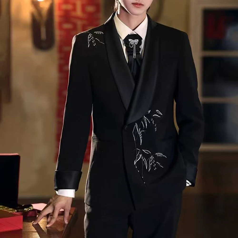 Winter New Men's Solid Color Long-Sleeved Suit Jacket Chinese Retro Fashion Trendy High Street Casual Loose Simple Men's Top