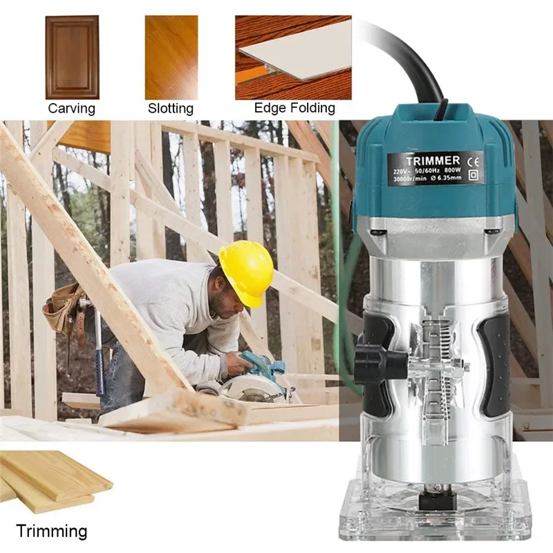 800W 30000RPM Manual Wood Router Woodworking Electric Trimmer 1/4 Inch Wood Carving Milling Cutting Machine Carpenter Power Tool