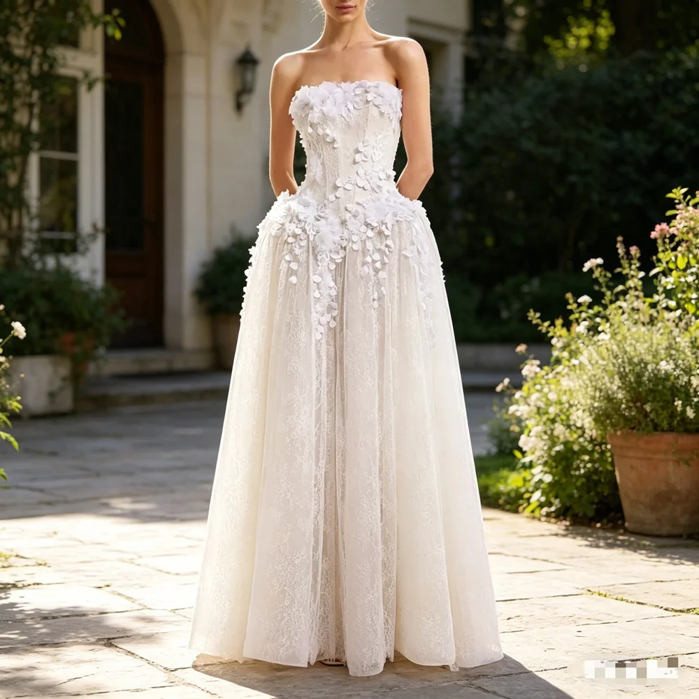 

Customized New In Elegant Long Wedding Dresses Strapless Floor-Length A-Line Brides Dress Women Vestidos De Novias Gowns 2026