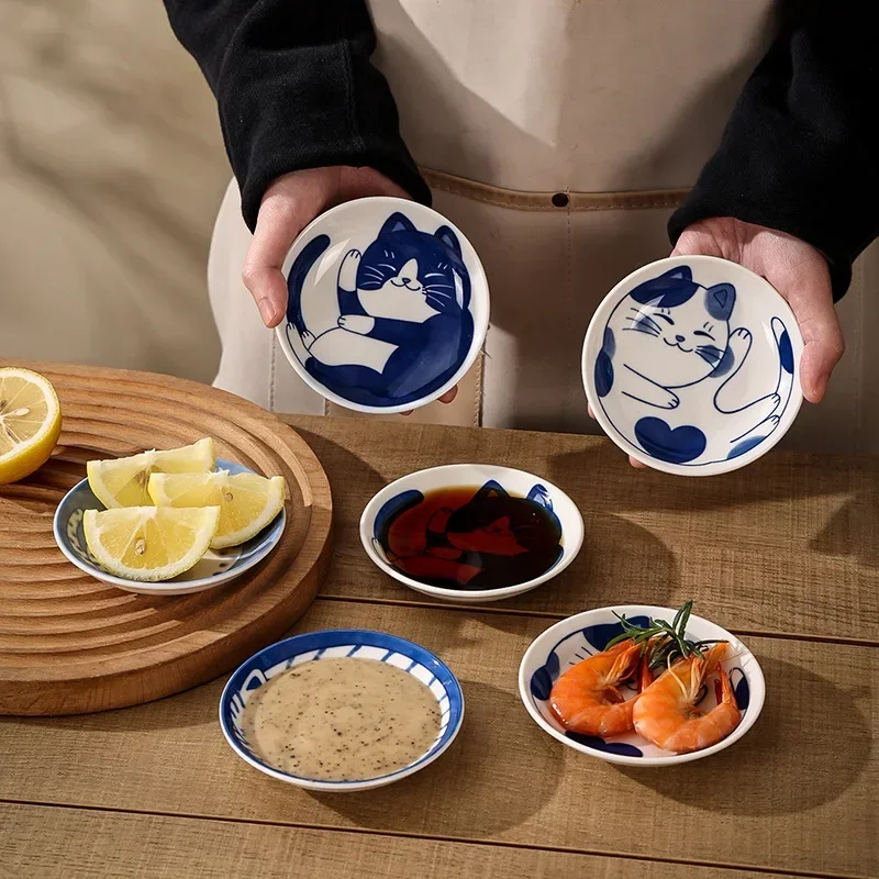 

Japanese Style Sushi Plates Ceramic Dessert Sauce Dish Tableware Creative Lucky Cat Pattern Gravy Boats Fruit Seasoning Plates