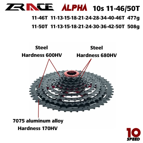 Imagen 2 del producto ZRACE ALPHA Cassette ligero 10s 11s 12s Rueda libre para bicicleta MTB, rueda libre HG / MS / XD, 46T / 50T / 52T
