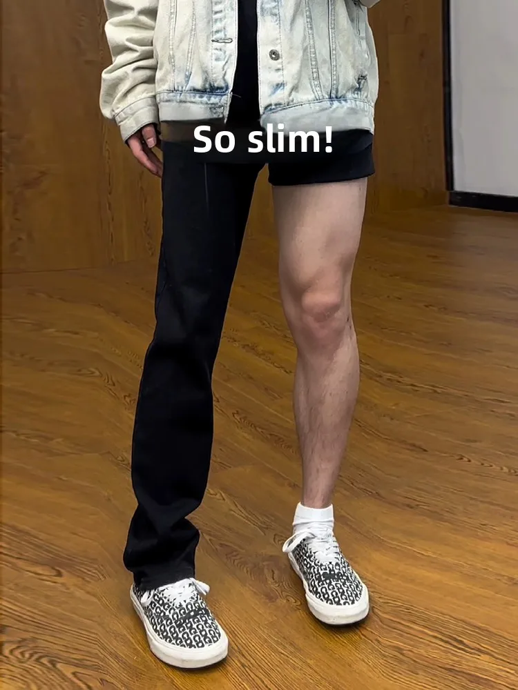 

High Elastici Knife Denim Jeans Men Summer OOTD Leg Lengthening Bla Slim Micro Flared Pants Youth Trendy Wear Resistant