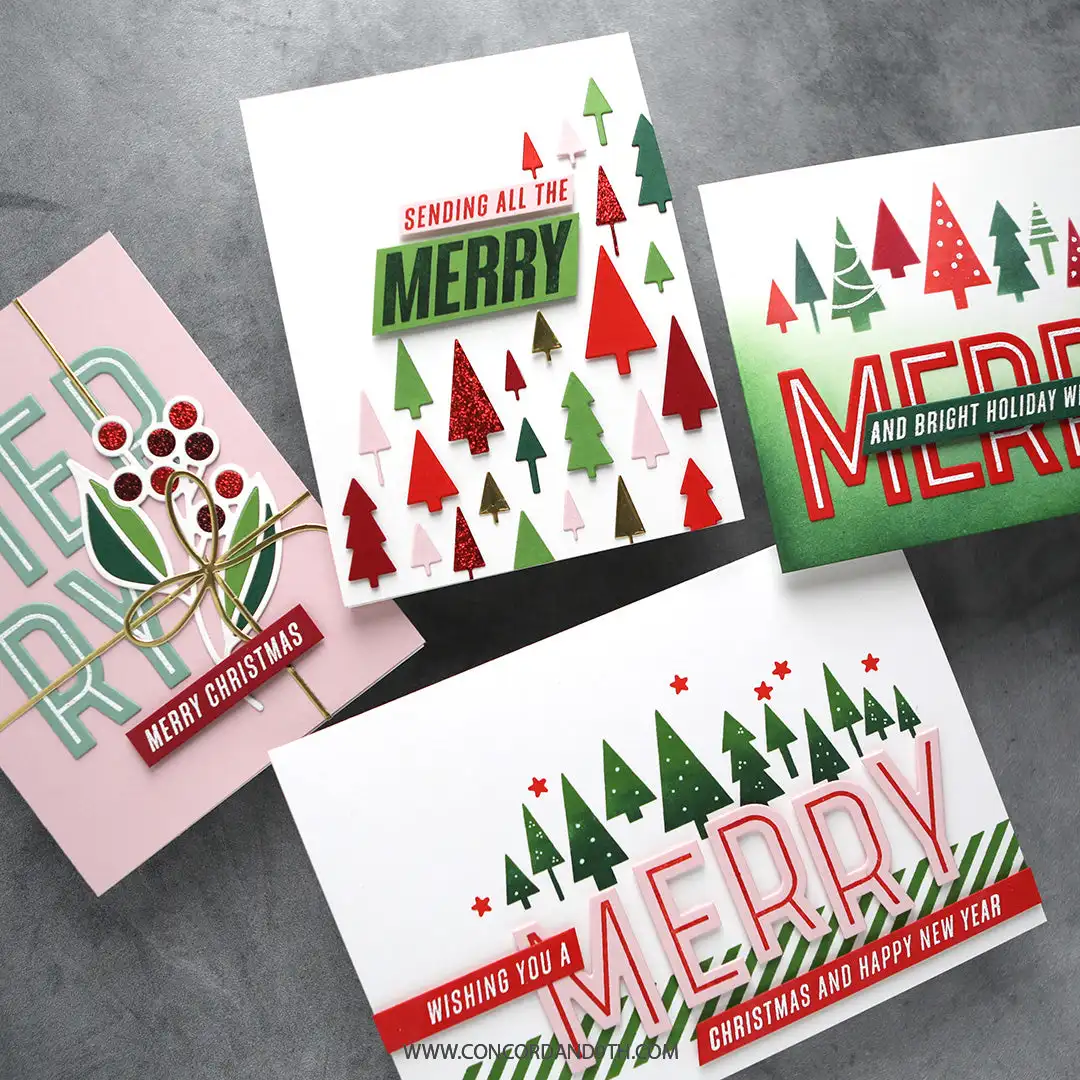 Christmas Holiday Merry Greetings Builder Berries and Leaves Trees Bows Dies DIY Clear stamp Stemcils Scrapbooking Handmade Gift