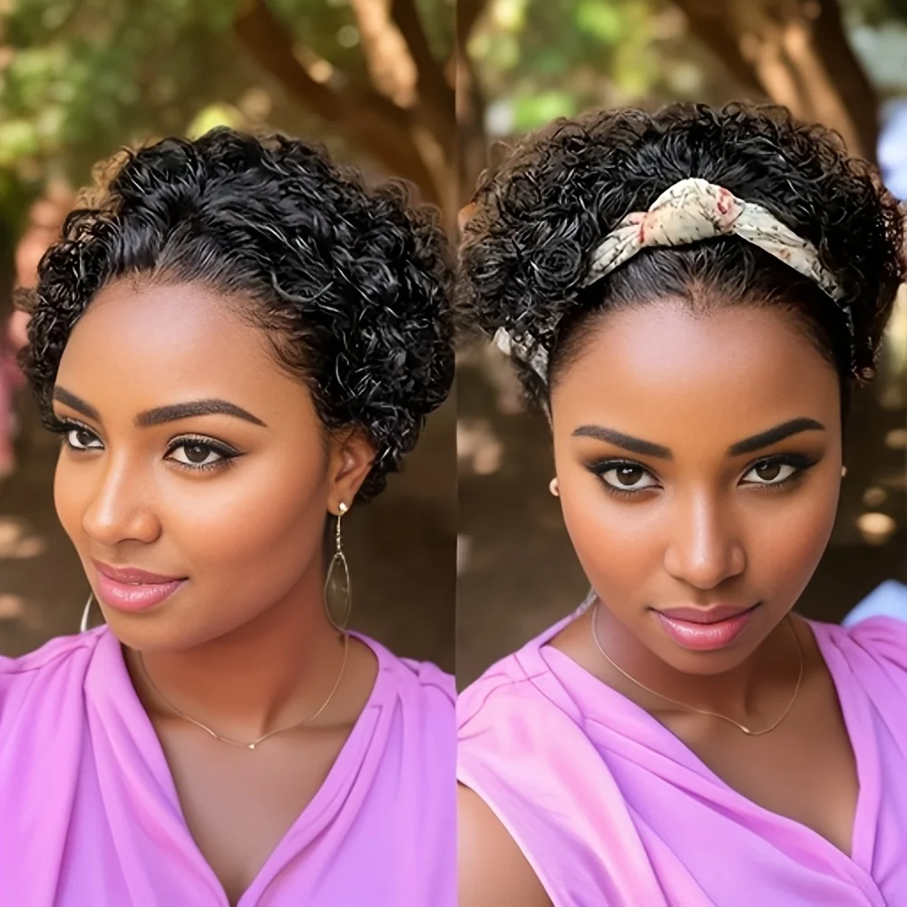 

Джерри Кудрявый Волнистый Парик Фронта Шнурка для Женщин 13x1 T Prat Кружева Короткая Стрижка Пикси Боб Натуральный Черный 150% Плотность Парики Человеческих Волос