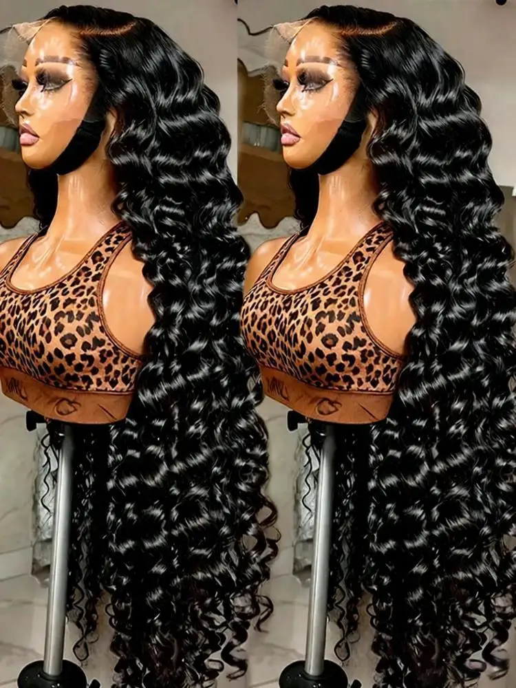 

13x6 Hd Прозрачный парик с глубокими волнами на кружеве спереди, человеческие волосы, плотность 200, вьющиеся, 40, 44 дюйма, предварительно выщипанные бразильские волосы для чернокожих женщин