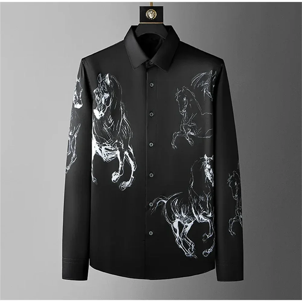 

Luxury HD printed shirt men's long sleeved casual shirt, high-quality and fashionable Korean style high-end plus size men's shir