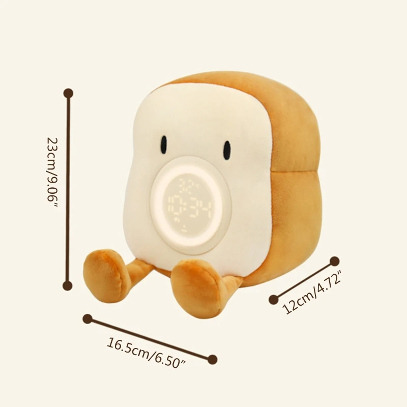 Cartoon Plush Toast Alarm Clock Digital Clock USB Charging Kids Desktop Electronic Clock With Vibration Function Bedside Decor