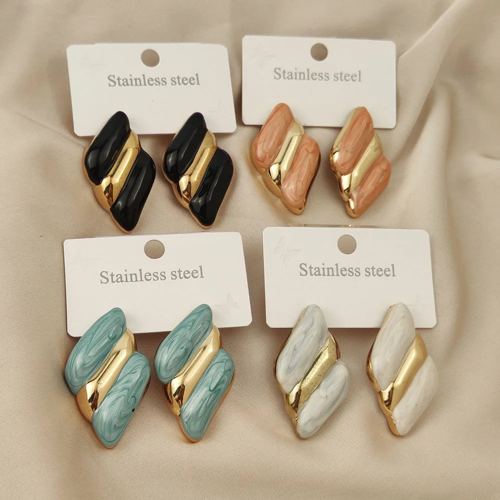 

Charming diamond colored enamel gold-plated 18K women's earrings, high quality waterproof earrings, wife's gift