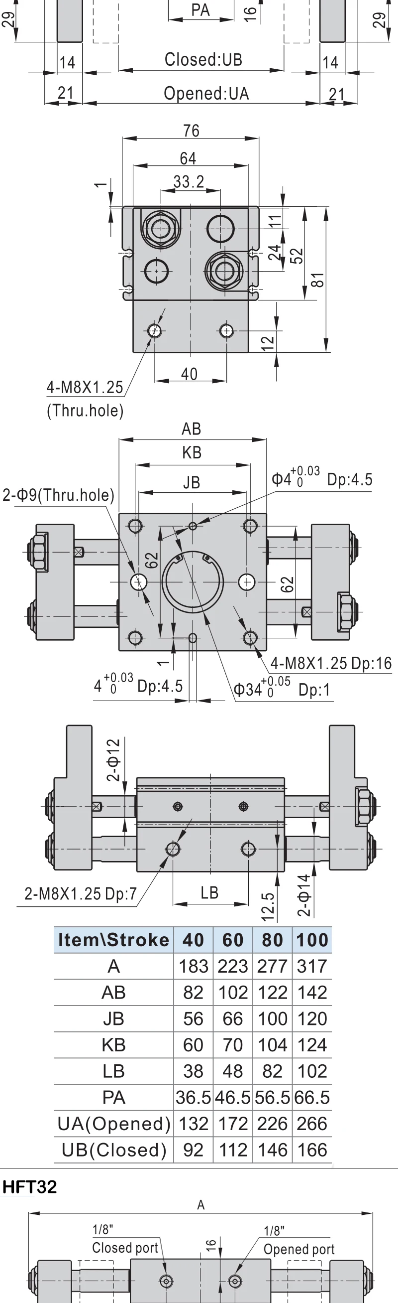 HFT-Serie Pneumatischer Zylinder mit großem Durchmesser, offener Fingerzylinder HFT10/16/20/25/32x20/30/40/60/80/150-S – Detail 13