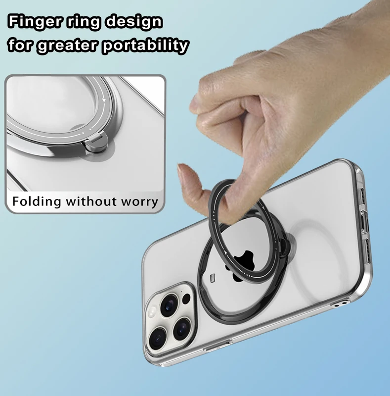 For iPhone16 Pro Max ,16 Plus Case Magnetic Transparent Soft TPU Plating Bracket Ring Back Holder Lens Protection Cover for iP16 image 4