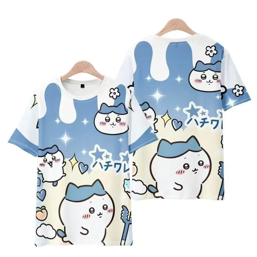 Chiikawa ist überall hier! Weiche, niedliche Cartoon-3D-Print-T-Shirts für Erwachsene Paare, Sportliche Freizeitkleidung, atmungsaktiv, kurze Ärmel, Familien-Matching – Detail 5