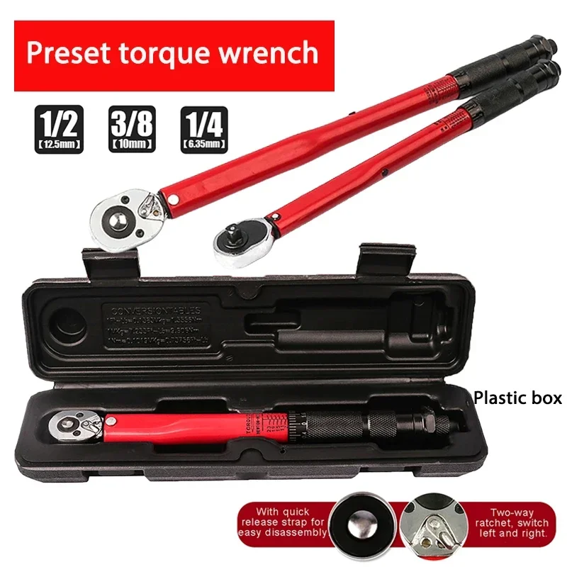 

1/2 10-210N.m Preset Torque Wrench Auto Repair Tire Preset with Quick Release Ratcheting Socket Bicycle Motorcycle Wrench Tool