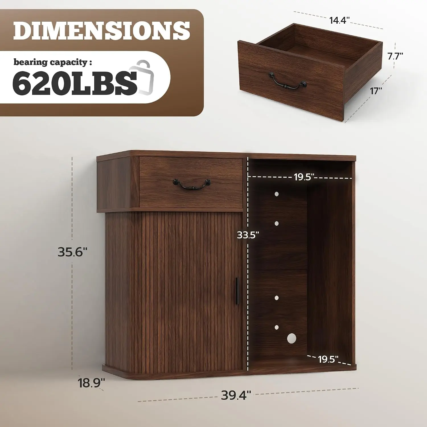 Coffee Bar Cabinet with Mini Fridge Space, Drawer & Glass Holder | Multifunctional Liquor Wine Sideboard Table,, Customized
