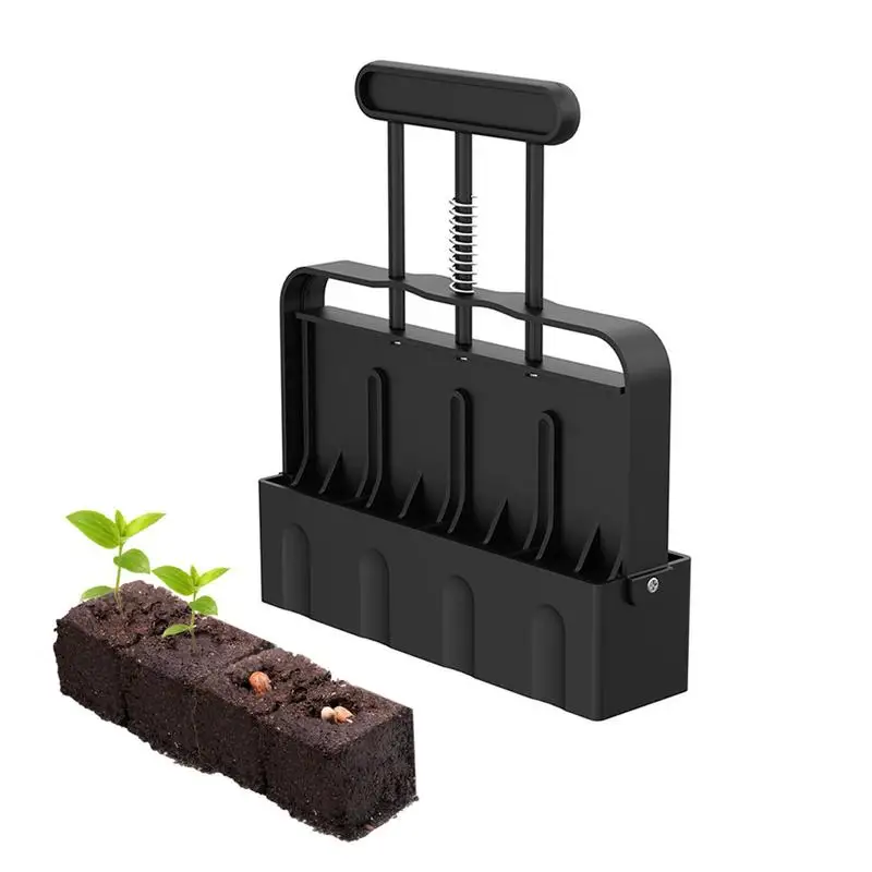 Handheld Seedling Soil Block Maker Non-Slip Handle Four Block Molds Soil Blocking Tool With Dibbles Dibbers For Garden Prep