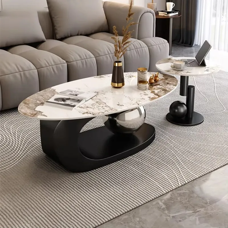 Modern Luxury Gold Couchtisch Sintered Stone Cofees Coffes Table Set Marble Oval Coffee Table for Living Room