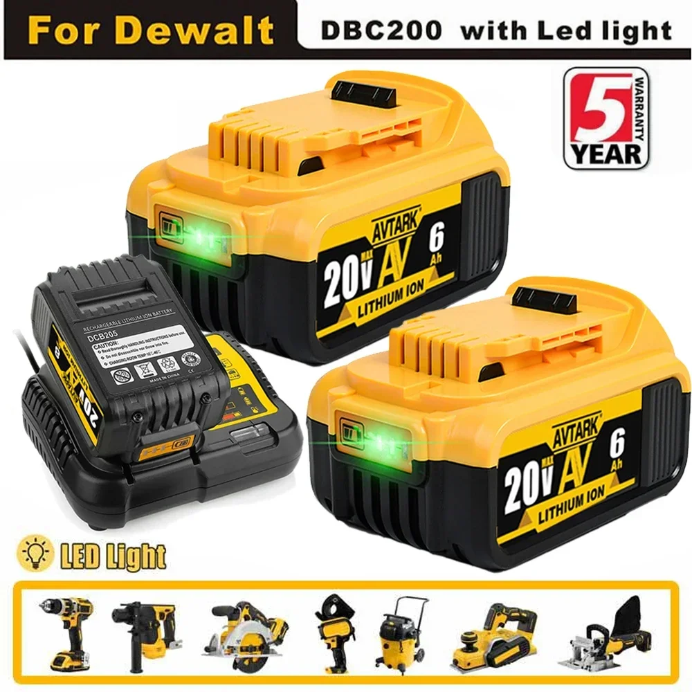 

2024 Upgrade 20V 6.0Ah 8.0Ah DCB200 Replacement Li-ion Battery for DeWalt MAX DCB205 DCB201 DCB203 power tool Batteries