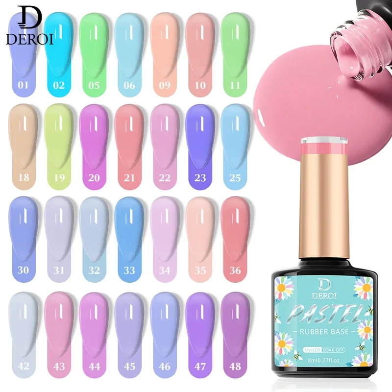 

DEROI 48 Colors Rubber Base Coat Varnish Jelly Nail Gel Polish UV/LED Soak Off Nail Polish Ongle Gel 8ml Nail Art Decorations