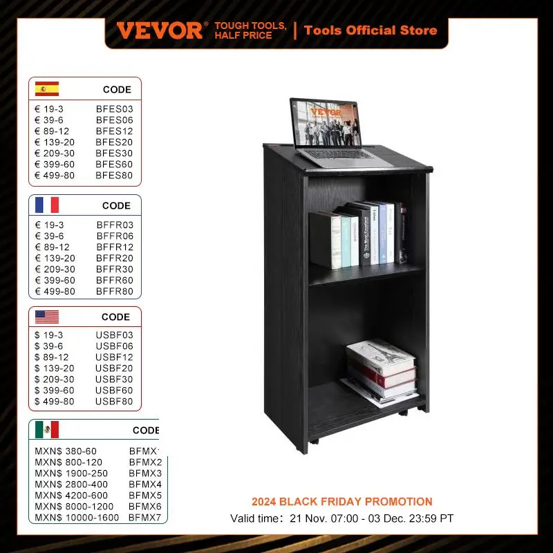 VEVOR Podium Stand 47in Hostess Stand W/ 4 Rolling Wheels & Shelves Pulpits Slant Desktop Lecterns for Churches Office School