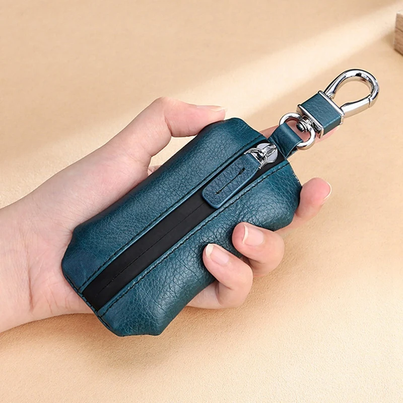 PU Leather Car Key Case Lychee Pattern Waterproof Zipper Car Universal Key Cover