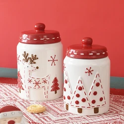 Nordic Style Santa Claus Printed Round Sealed Jar Large Ceramic Snack Jar Creative Christmas Gift Storage Storage Jar