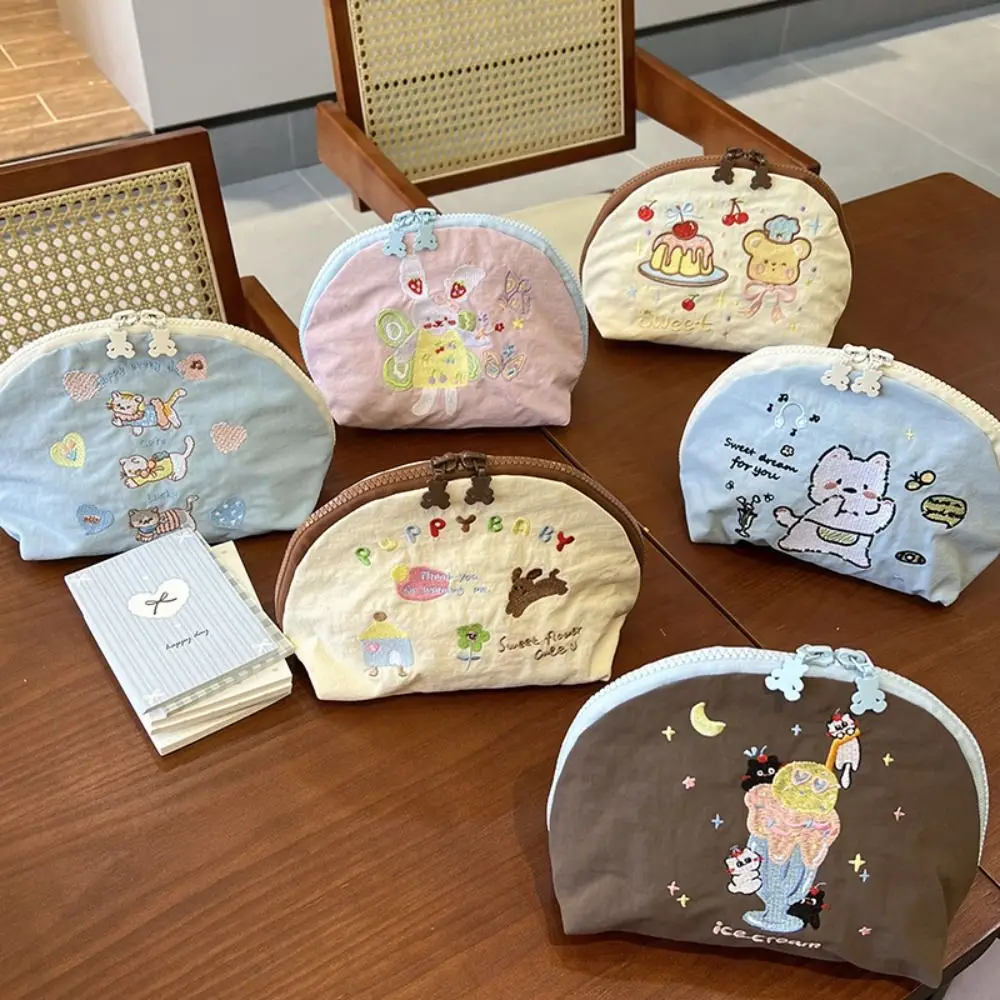 

Makeup Pocket Cartoon Embroidery Cosmetic Bag Portable Cloth Nylon Makeup Bag Flower Multifunctional Skincare Storage Bag Girls