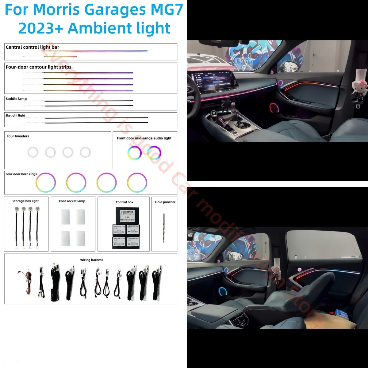 LED Ambient light For Morris Garages MG7 2023+ Car Interior Lighting Upgrade Car accessories Glowing horn ring Atmosphere lamp