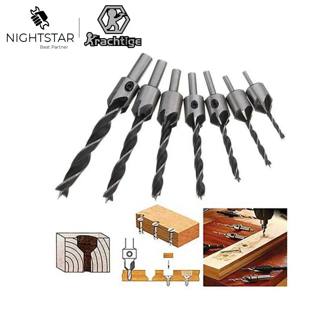 7 Buah HSS 5 Set Mata Bor Countersink Bor Lubang Pilot untuk Alat Kayu Reamer Kayu Talang 3 4 5 6 7 8 10Mm