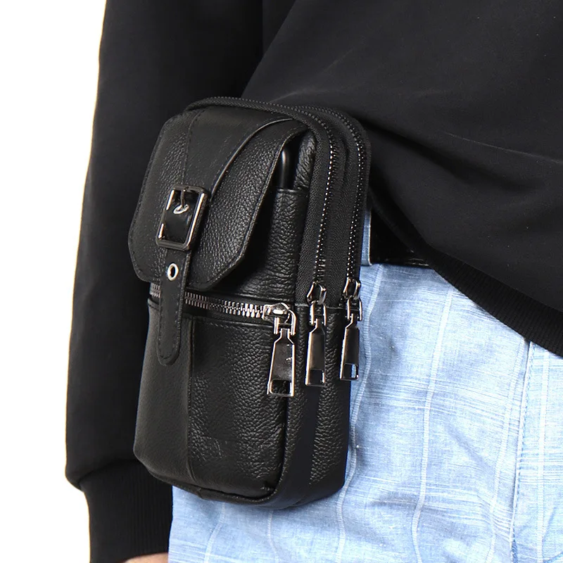 Men's Genuine Leather Waist Pack Waterproof Outdoor Sports Phone Pouch Purse Belt Hanging Bag Shoulder Crossbody Bags Fanny Pack