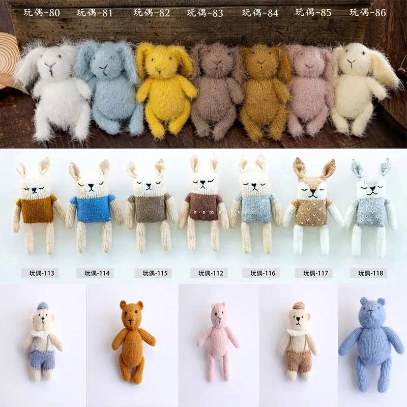 Cute Animals Newborn Photography Knitted Doll,Cartoon Style Rabbit Infant Toys,For Baby Studio Shooting Props Pose Accessories