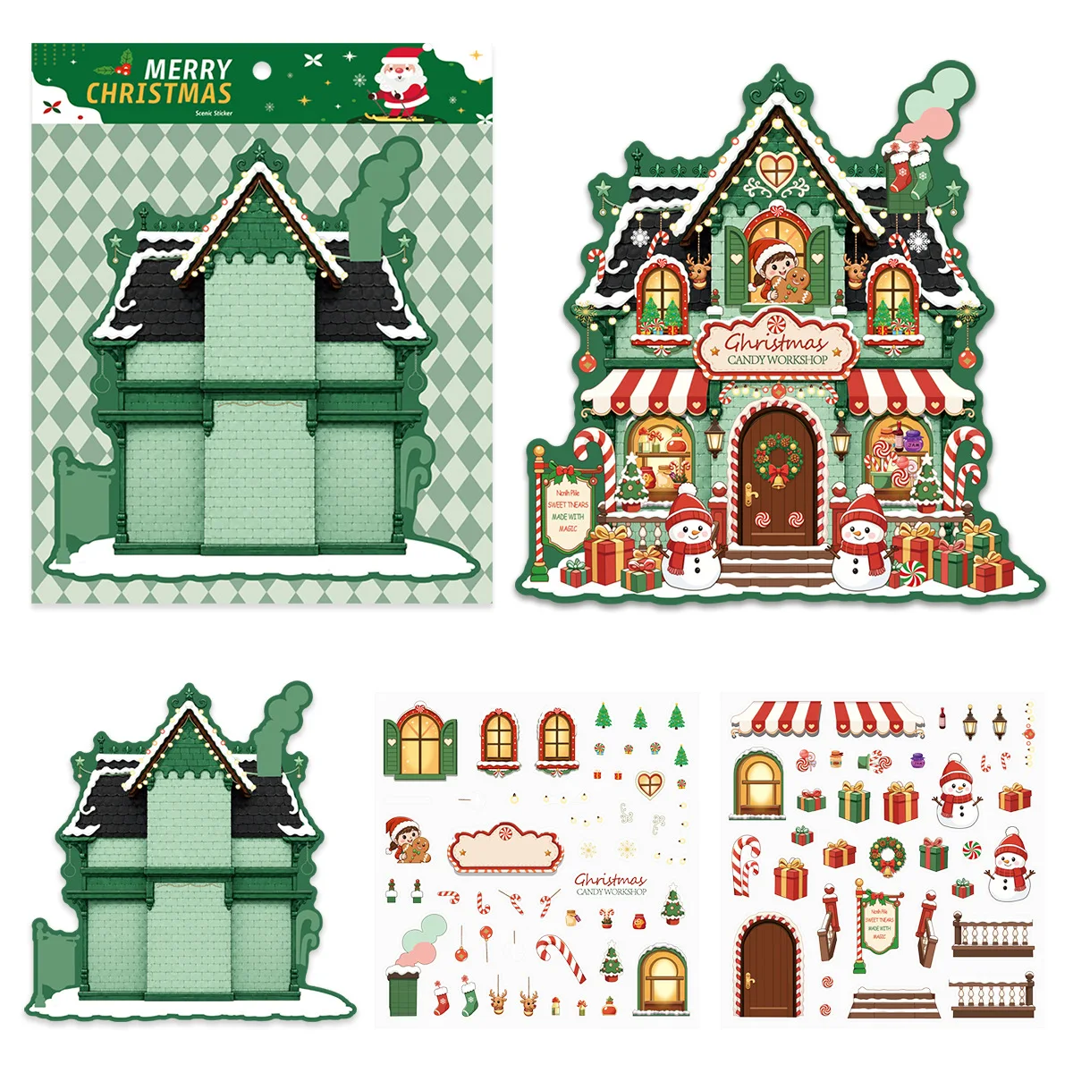 Christmas Candy Workshop Puzzle Stickers Make Your Own DIY Game Waterproof Jigsaw Assemble Decals Education Toys