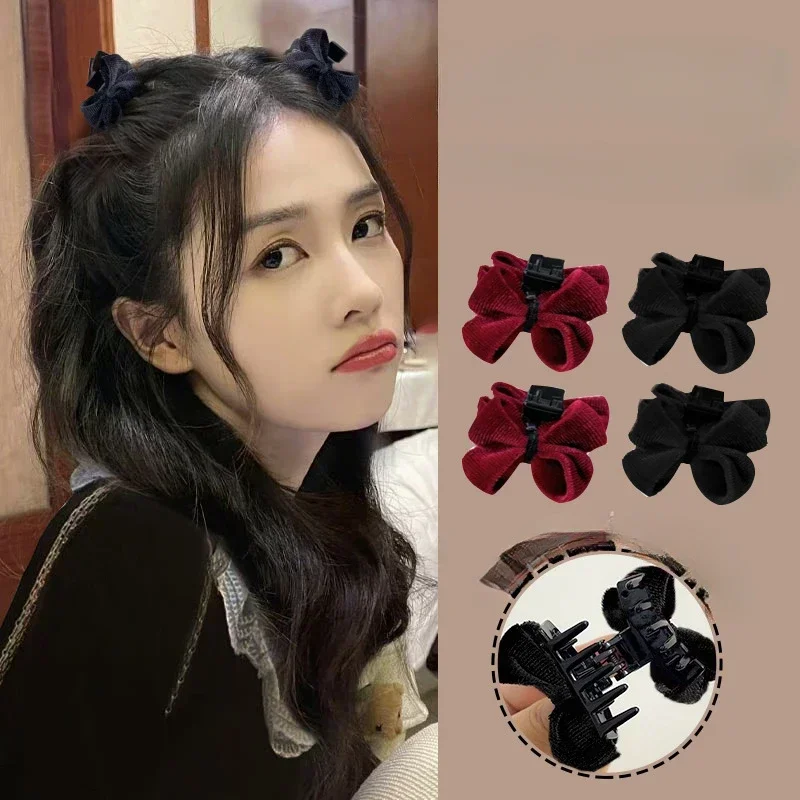 Korean 2pcs Velvet Bow Small Hair Claw Princess Velvet Bow Hair Clip Claw Clamp Women Headwear Girls Women