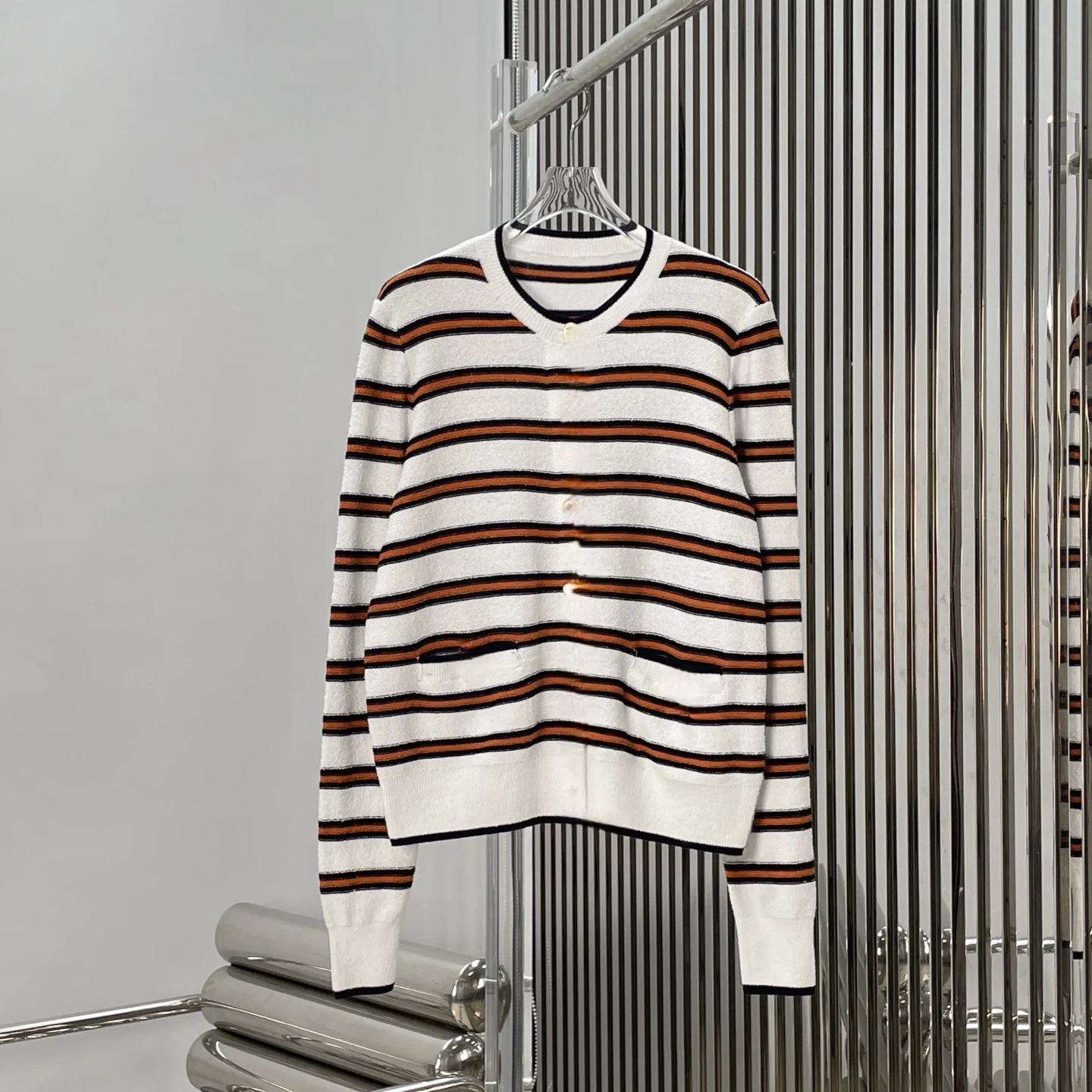 

Retro Striped Knitted Cardigan Women's Casual Versatile ort Sve Long V-ne Sweater Jaet Loose Fit Spring 2026