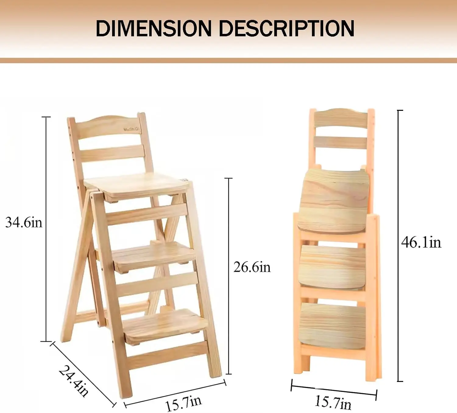 Folding Kitchen Stool, 3 Step Multifunction Portable Adults Solid Wood Ladder Stool For Household Bathroom Storage Shelf