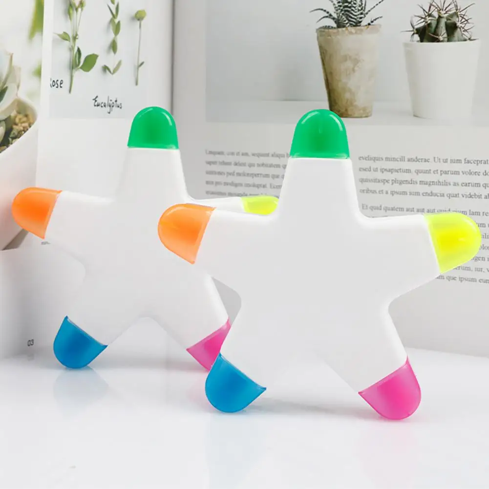 Bright Color Painting Pen Vibrant Star Shape Highlighter Pen Set Smooth Ink Flow for Underlining Note-taking 5 Bright Colors