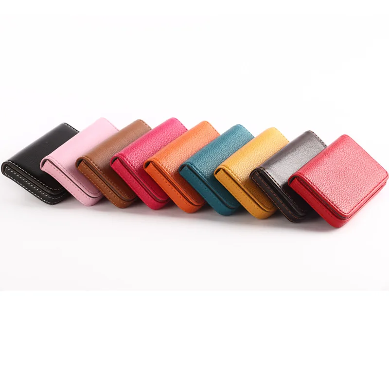 1pc PU Leather Business Card Holder With Magnetic Buckle Slim Pocket Name Card Holder Large Capacity Portable Credit Card Case