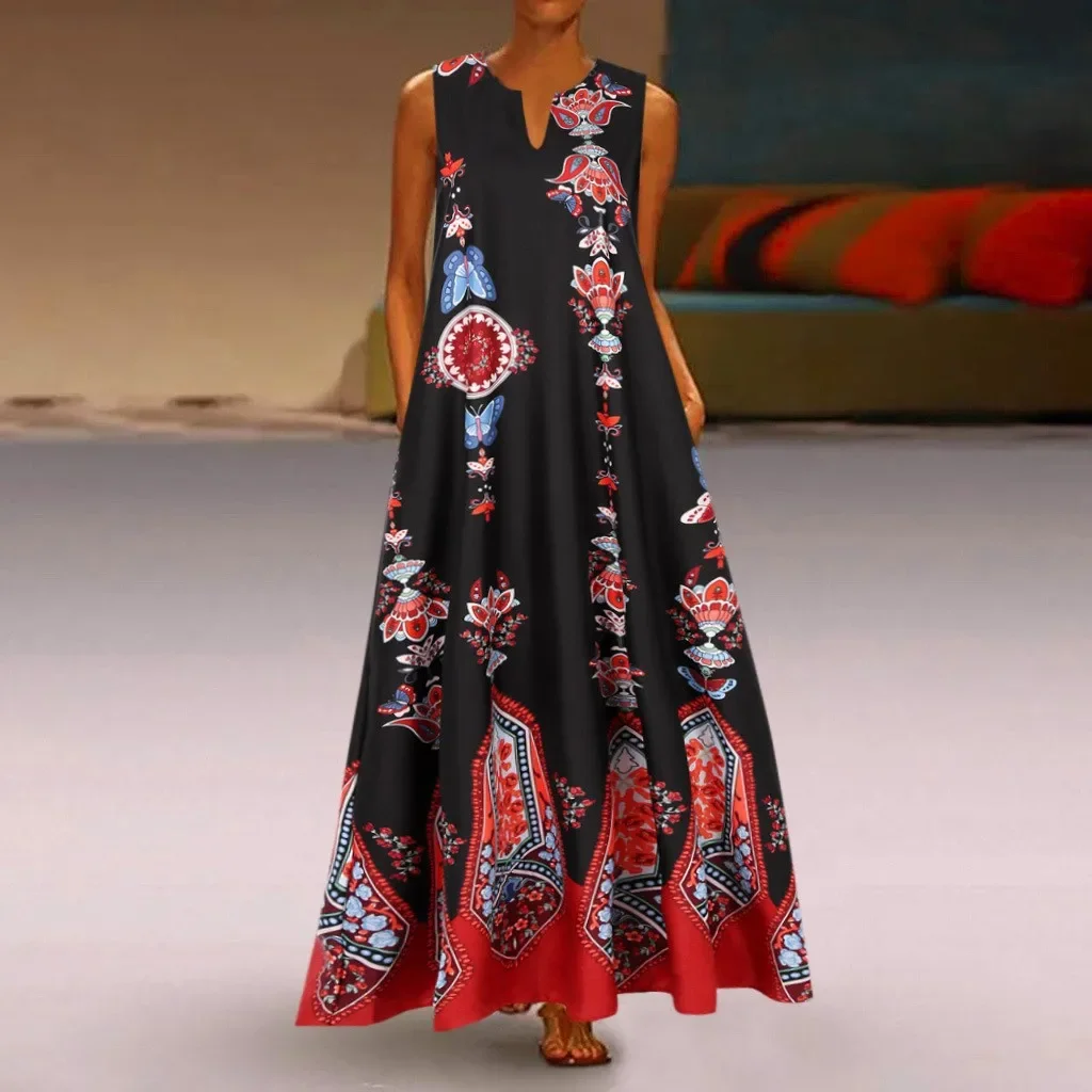 Robe longue décontractée à imprimé floral pour femmes, vêtements d'été Boho, col en V, robes sexy pour dames, grande taille, Maxi, hors initié, 2023