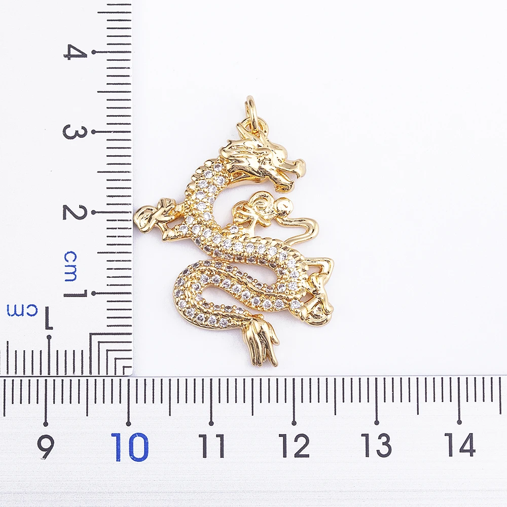 Nidin Mascot Dragon Pendant Jewelry Micro Pave Zircon Necklaces  Women Men Gold Color Long Chain Ornaments Lucky Symbol Gifts