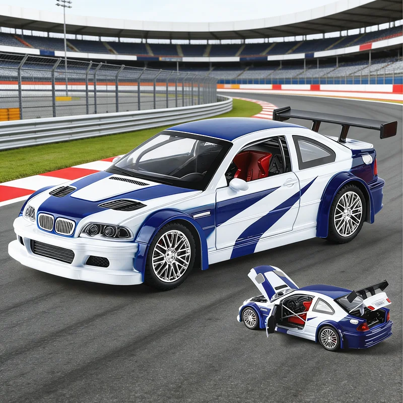 

Новинка! Высококачественная модель спортивного автомобиля BMW M3 GTR E46 (масштаб 1:24) из сплава, со звуком и светом, откатным механизмом. Детская игрушка, коллекционный подарок на день рождения.